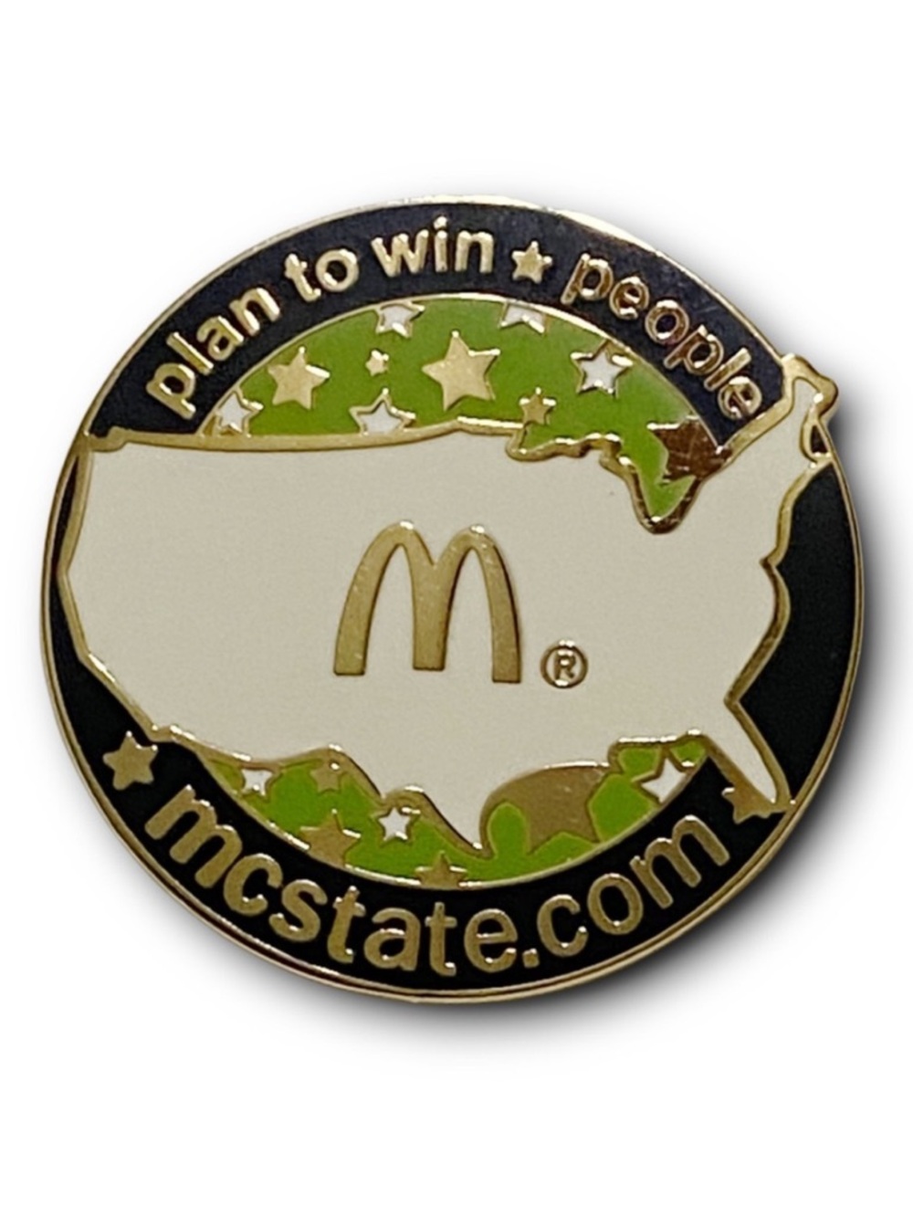 McDonald’s Pin mcstate.com Y2K People Plan to Win USA Round Metal Lapel Pin